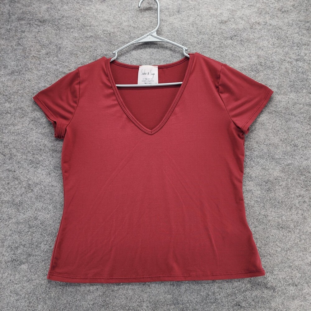 Sadie & Sage Shirt Womens Medium Short Sleeve V Neck Red